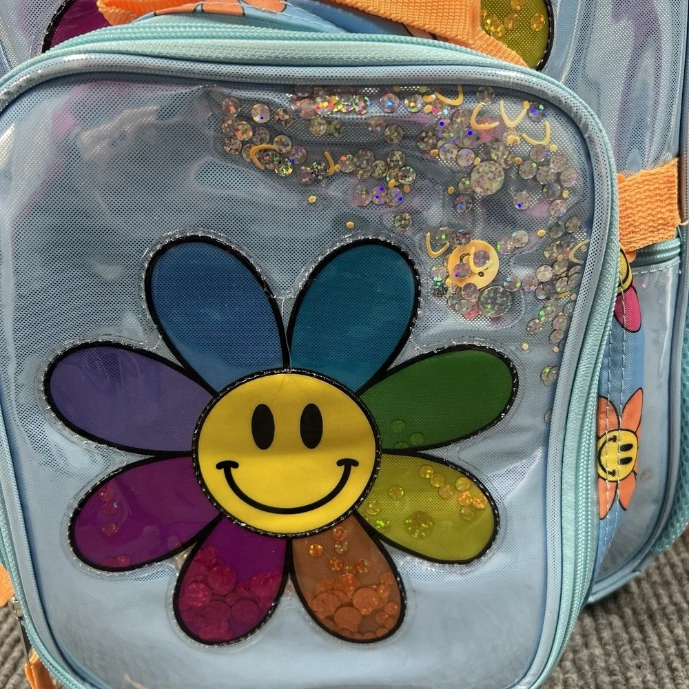 Smiling Daisy Girls Backpack Lunch‎ Box Bag School Travel Bag 16x12 Blue Zippers